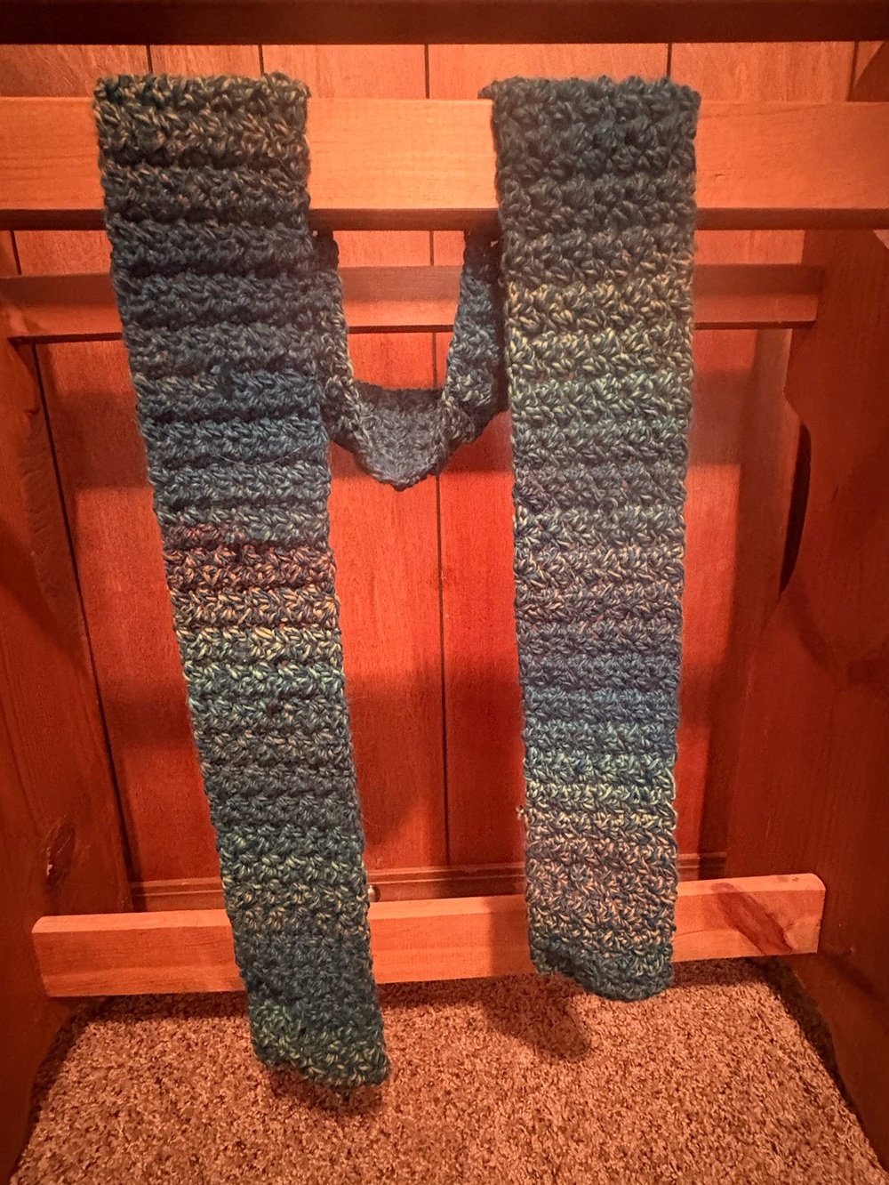 Handmade Chunky Blue-Green Crochet Scarf